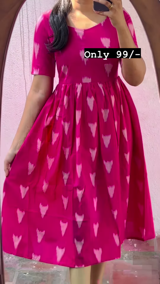 Dark Pink Color Cotton Dress For Summer