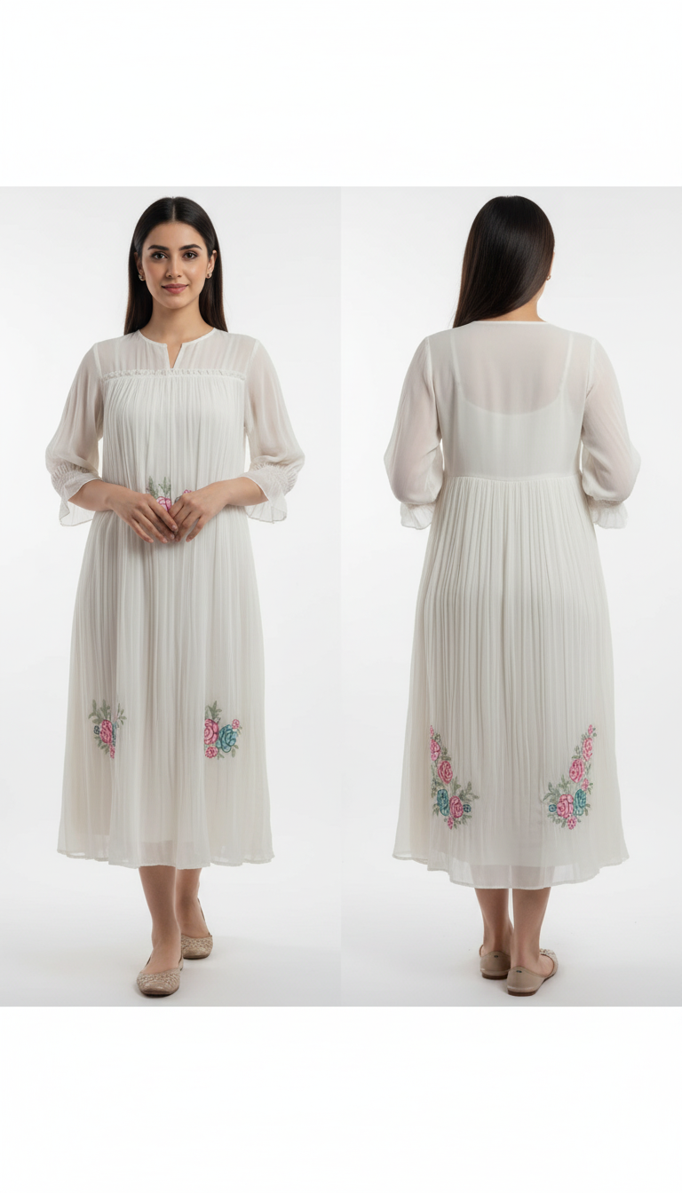 White Flared Dress in Floral Print – Effortless Elegance for Every Occasion