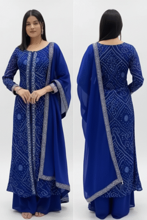 Party Wear Faux Georgette Printed Anarkali Stitched Suit Set – Elegance in Every Twirl