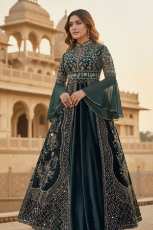 Georgette Readymade Sharara Top Lehenga in Dark Black