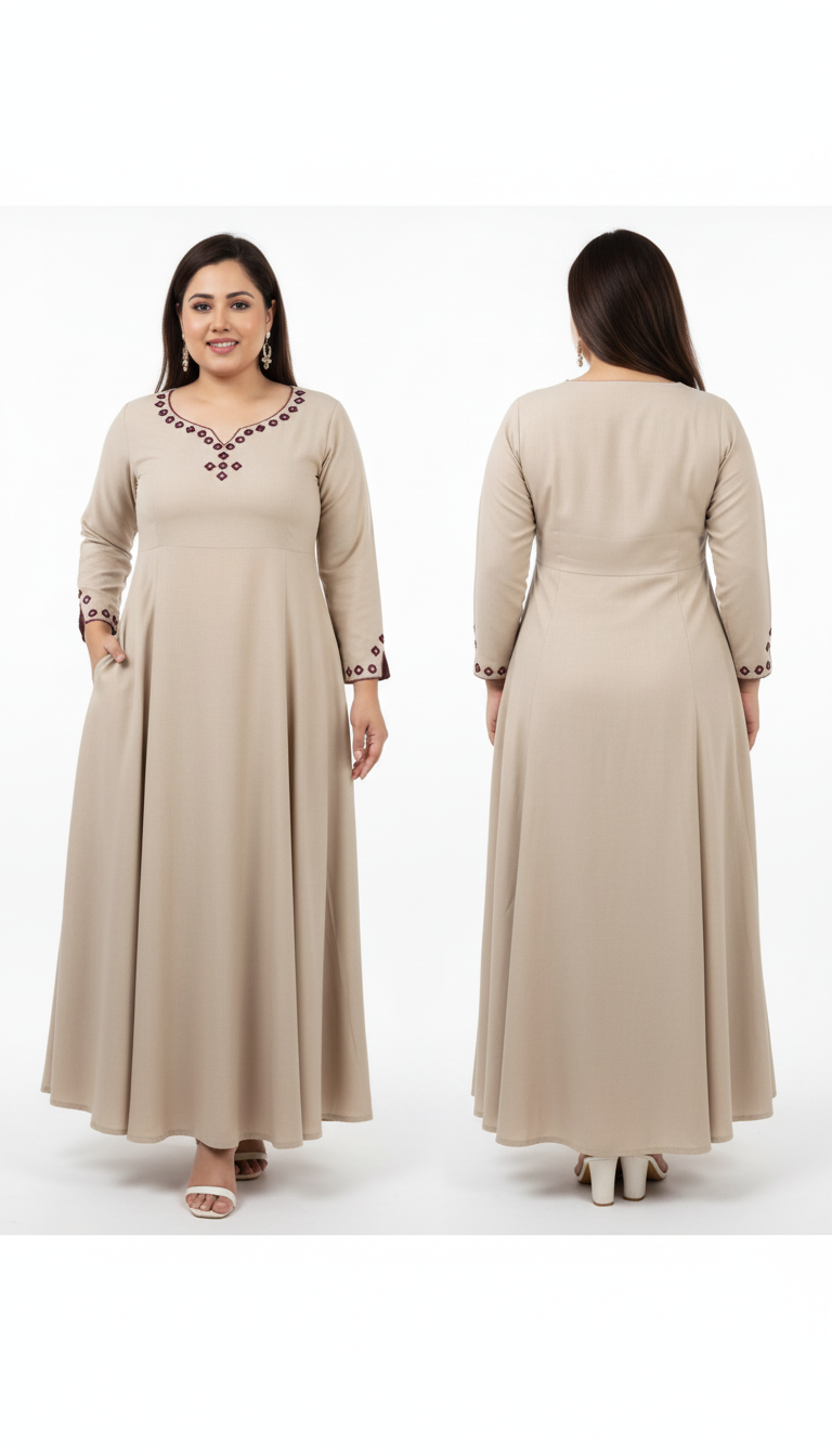 Embroidered Round-Neck A-line Dress with Flounce Sleeves – Elegant Women’s Party & Casual Wear