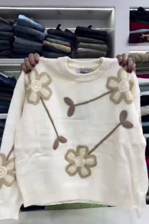 White Embellished Sweater pure woolen sweatshirt for girls