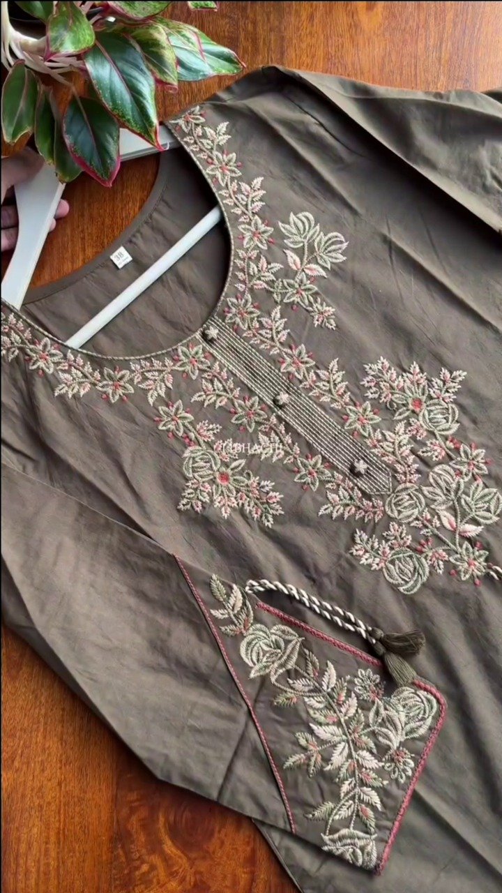 Embellished Cotton Blend Straight Suit Set With Dupatta