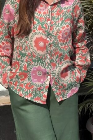 Floral Print Cotton Shirt Style Top With Pent