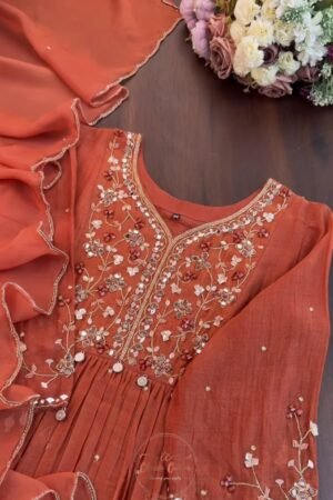 Anarkali Orange Georgette Kurta Set with Intricate Mirror & Gota Patti Work