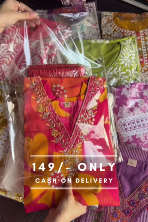 Vibrant Floral Chikankari Fusion Kurta Set