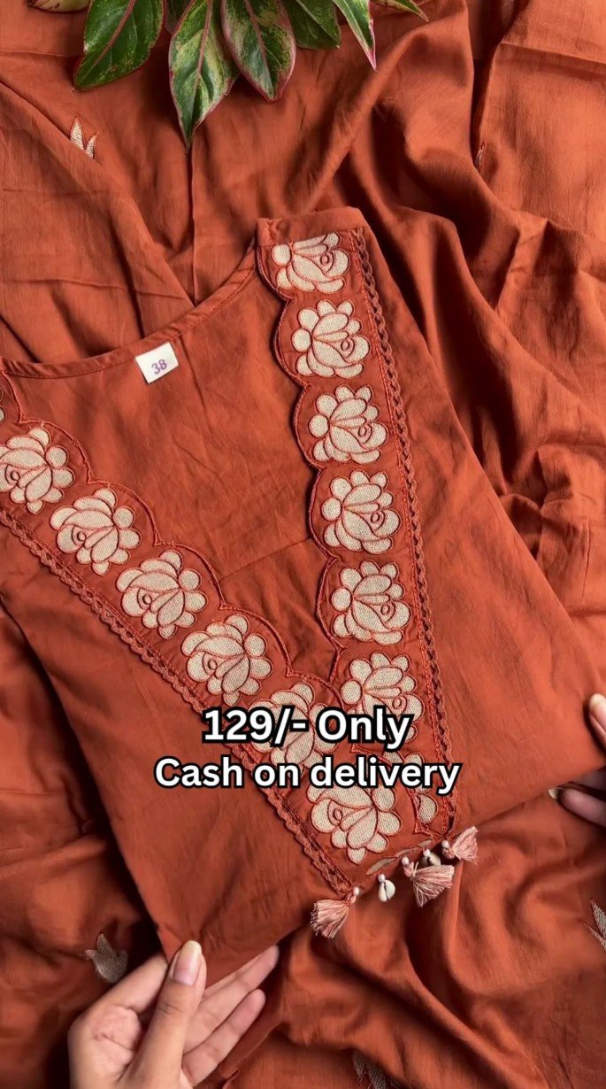 Rust Embroidered Straight Kurta & Pant Set